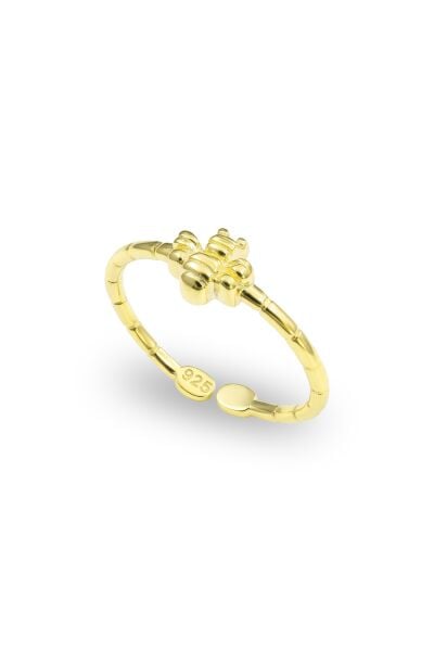 925 Ayar Gümüş Yüzük Altın Kaplama Arı Motifli Yüzük - Ayarlanabilir Minimal Taşsız Kadın Yüzük SGTL13509GOLD