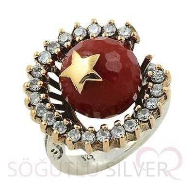 Ayyıldız taşlı ve otantik üçlüset yüzük8426
