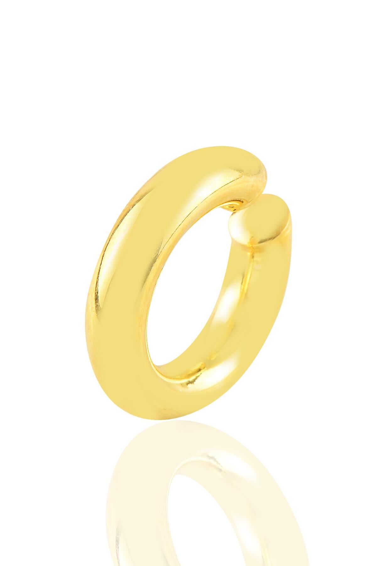 Gümüş altın yaldızlı sade sıkıştırmalı kalın kıkırdak küpe SGTL10886GOLD