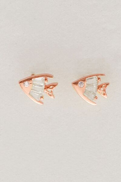 Gümüş rose baget kesim zirkon taşlı balık modeli küpe SGTL12826ROSE