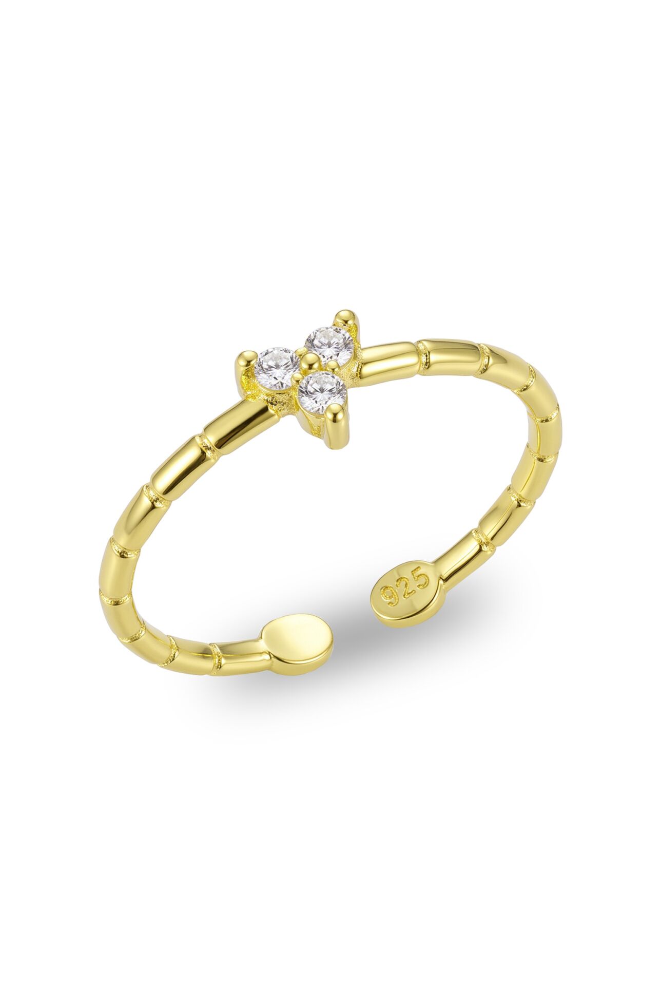 925 Ayar Gümüş Yüzük Altın Kaplama Tria / Üçtaş Zirkon Yüzük - Ayarlanabilir Minimal Kadın Yüzük SGTL13510GOLD
