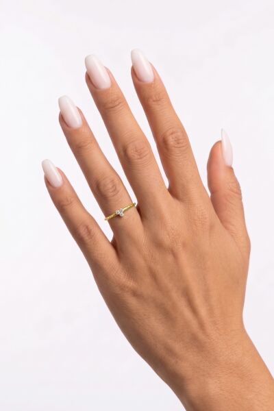 925 Ayar Gümüş Yüzük Altın Kaplama Tria / Üçtaş Zirkon Yüzük - Ayarlanabilir Minimal Kadın Yüzük SGTL13510GOLD