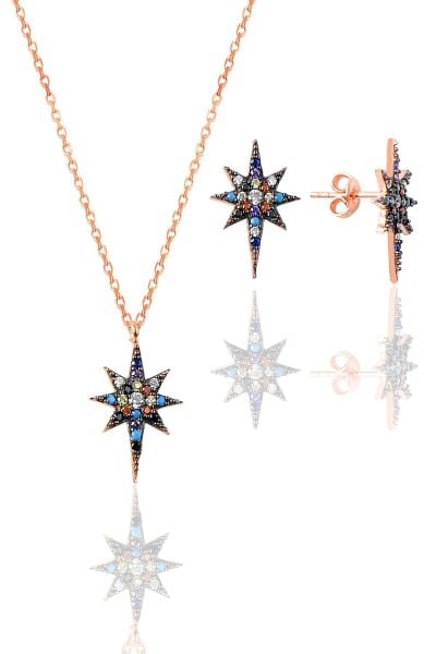 Gümüş mix renkli taşlı ikili set SGTL9593