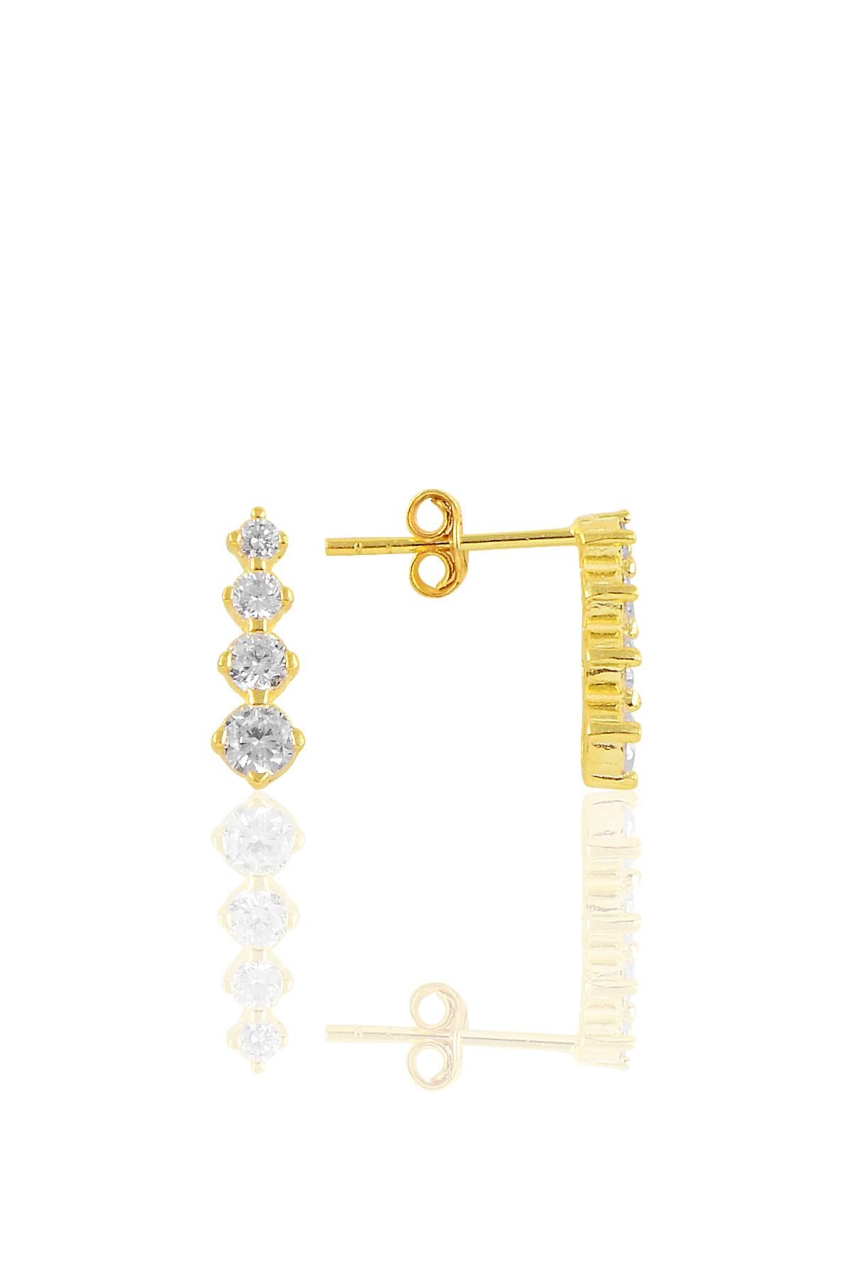 Gümüş altın yaldızlı zirkon taşlı çivili ışıltı küpe SGTL10880GOLD