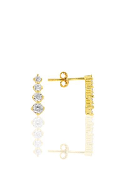 Gümüş altın yaldızlı zirkon taşlı çivili ışıltı küpe SGTL10880GOLD