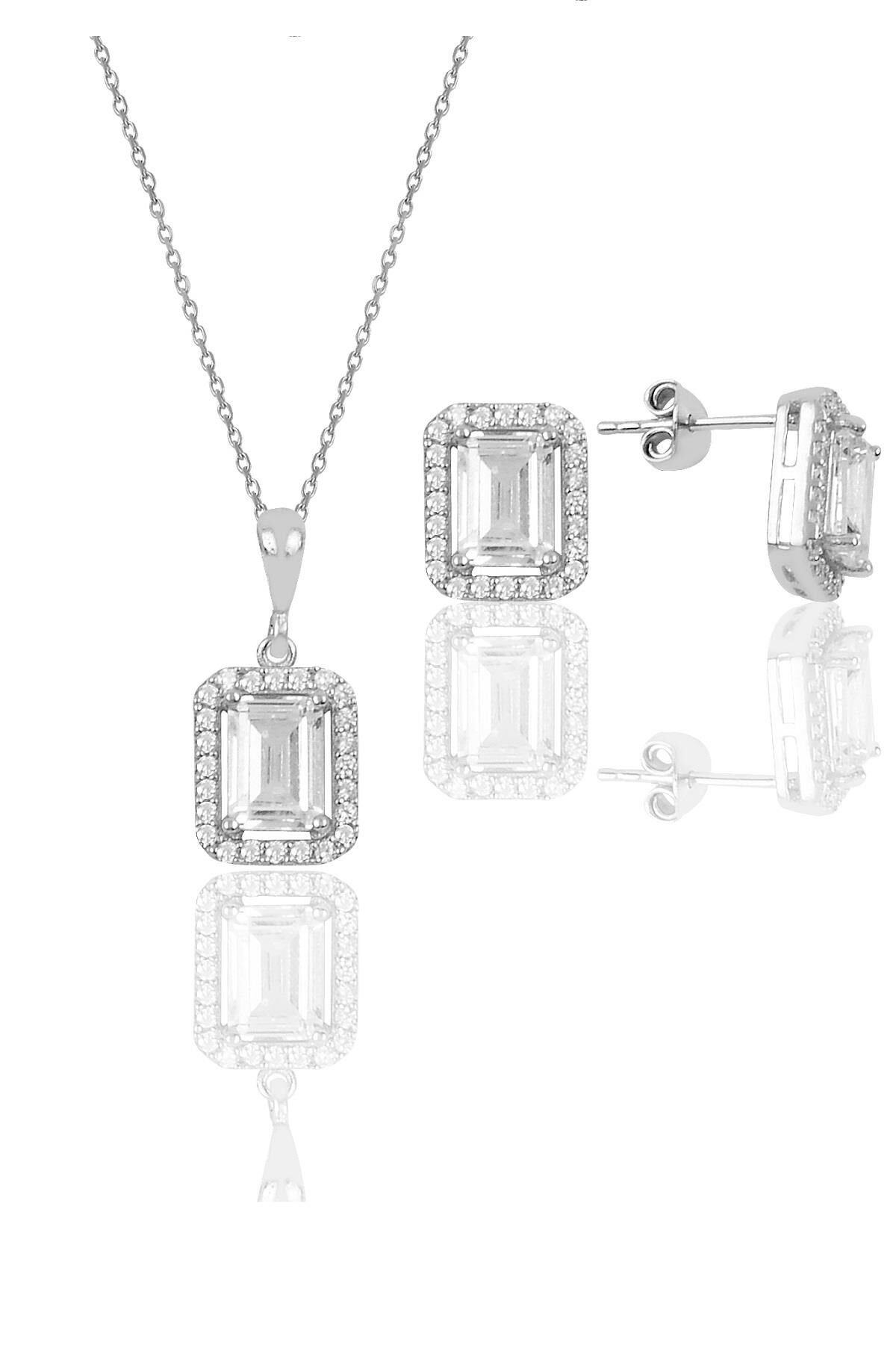 Gümüş Baget taşlı ikili set SGTL10059RODAJ