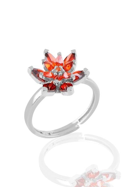 Gümüş rodyumlu  taşlı nilüfer lotus çiçeği yüzük Mor