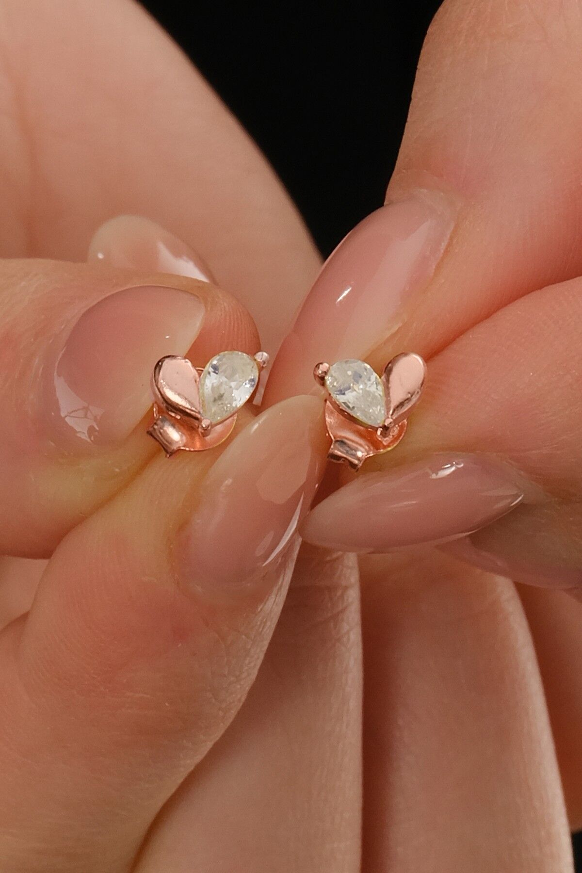 Gümüş rose zirkon taşlı aşkın iki damlası küpe SGTL12827ROSE