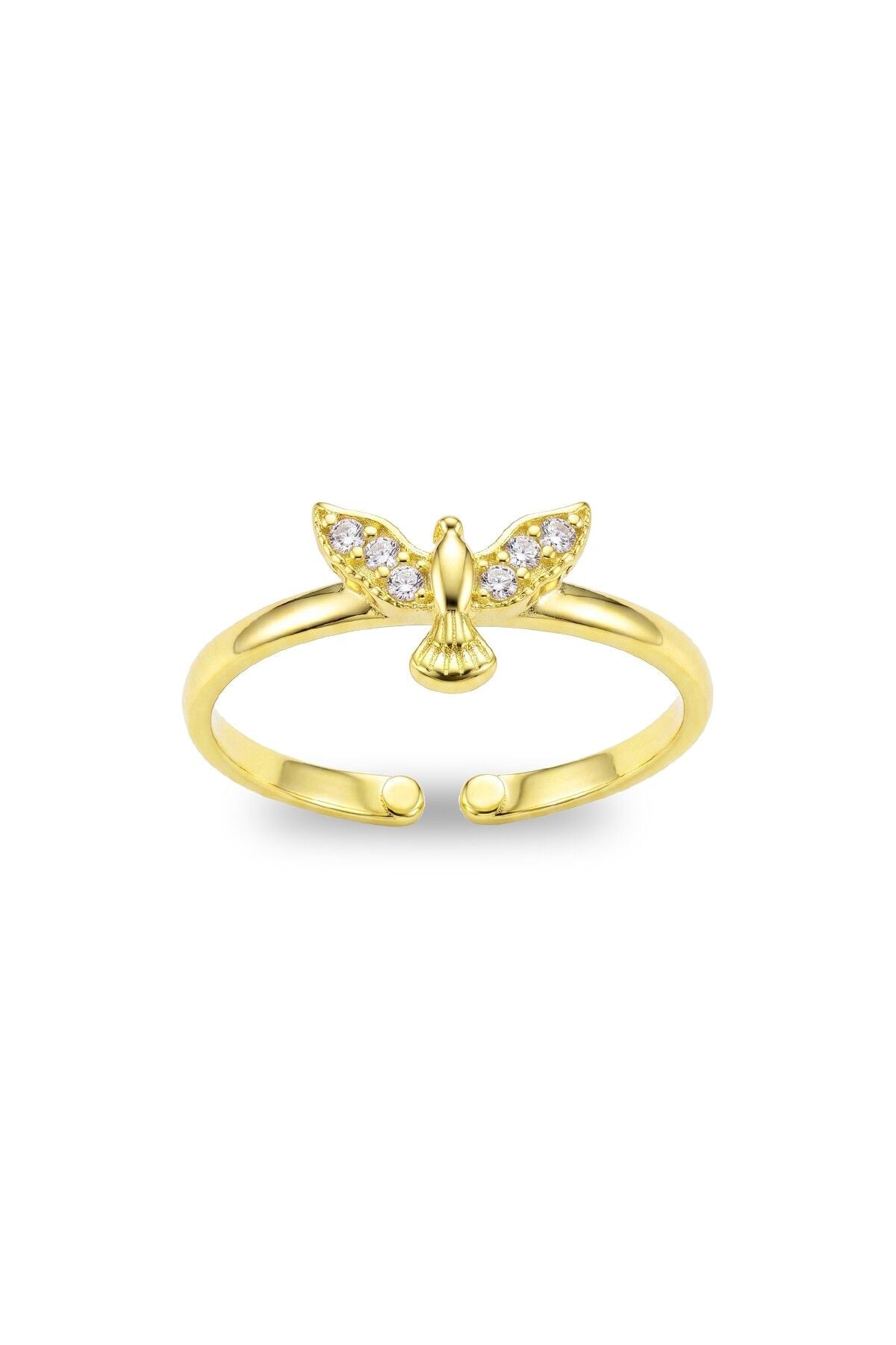 925 Ayar Gümüş Yüzük Altın Kaplama Anka Kuşu Zirkon Taşlı Yüzük - Ayarlanabilir Minimal Kadın Yüzük SGTL13513GOLD