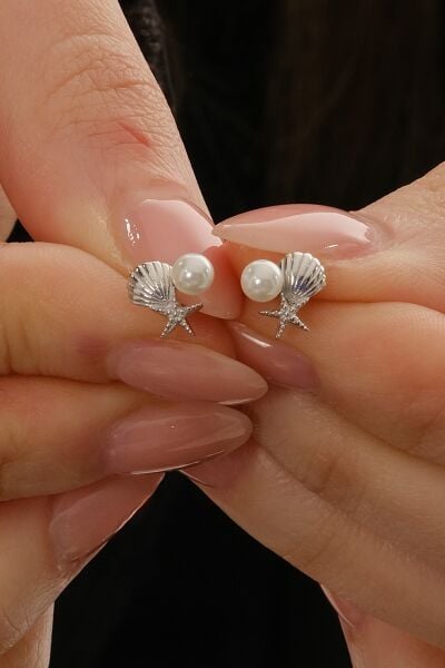 Gümüş rodyumlu incili okyanus esintisi istiridye küpe SGTL12828RODAJ