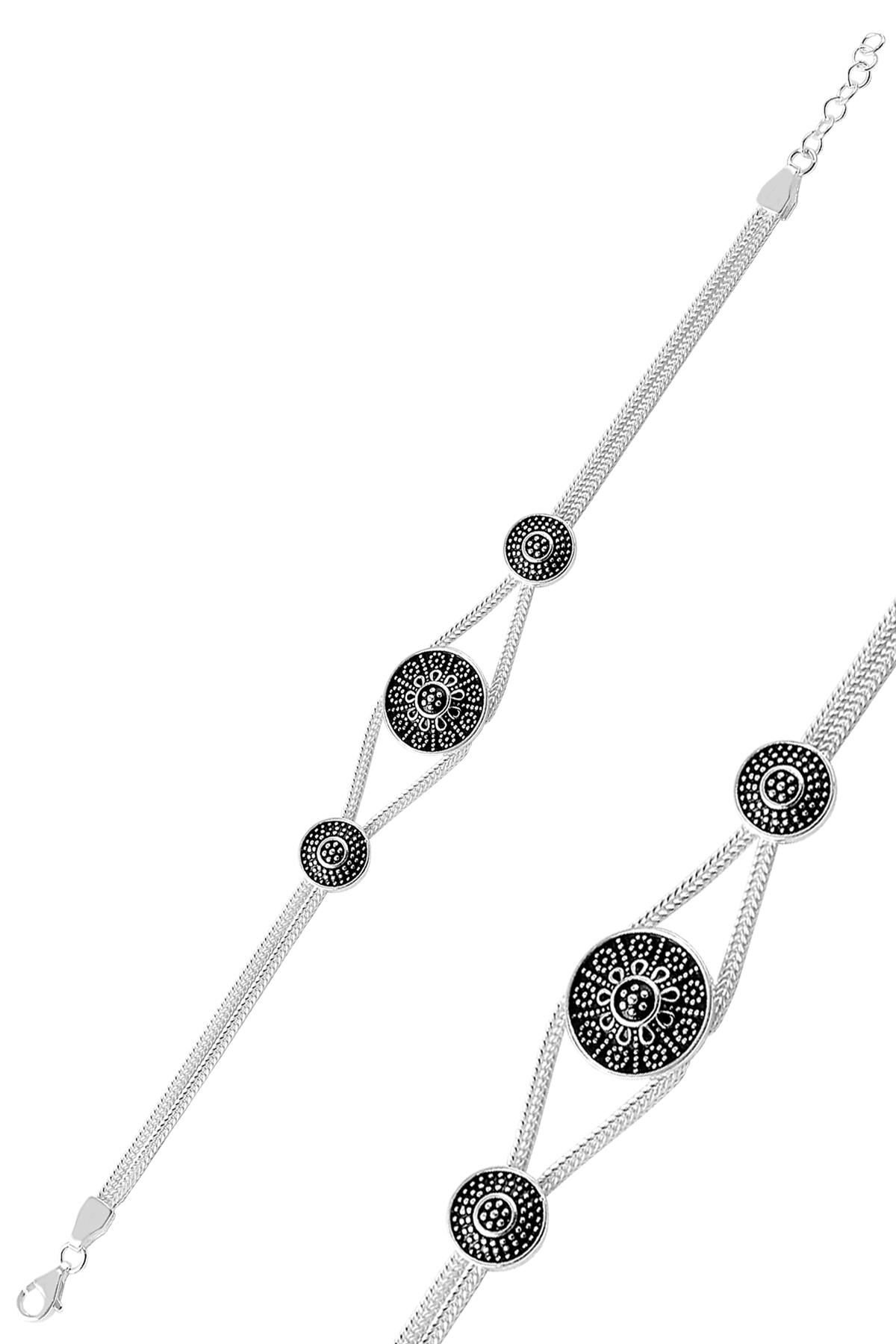 Gümüş  mineli püsküllü midyat hasırı bileklik SGTL9597