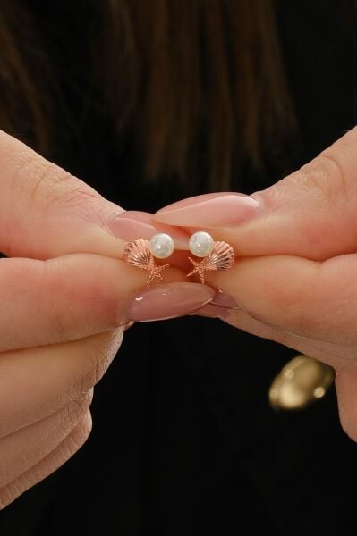 Gümüş rose incili okyanus esintisi istiridye küpe SGTL12828ROSE