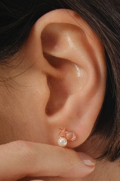 Gümüş rose incili okyanus esintisi istiridye küpe SGTL12828ROSE