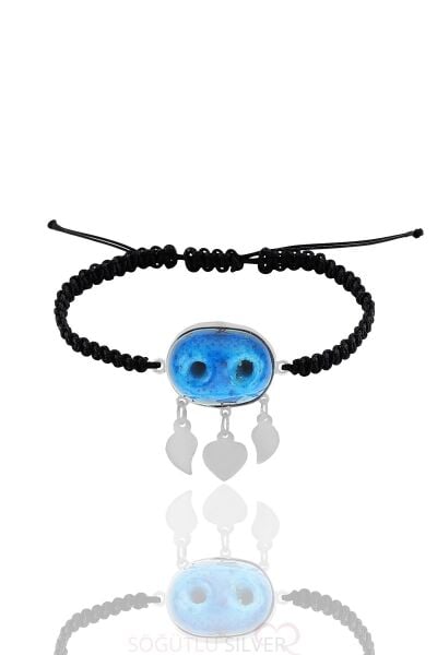 Gümüş süryani nazar boncuğu kolye küpe ve bileklik üçlü set SGTL11656RODAJ