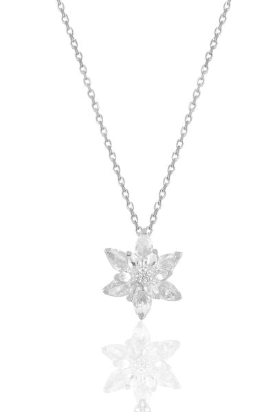 Gümüş rodyumlu taşlı nilüfer lotus çiçeği kolye Beyaz