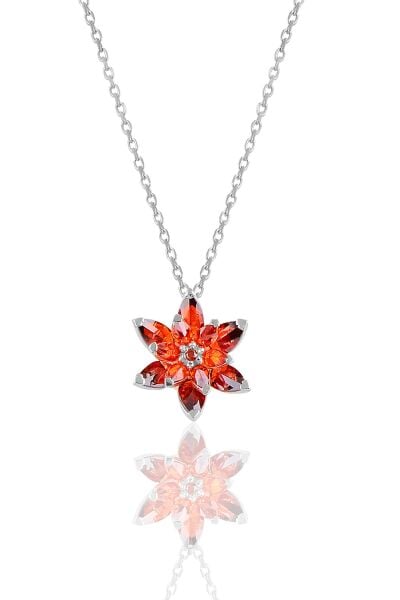 Gümüş rodyumlu taşlı nilüfer lotus çiçeği kolye