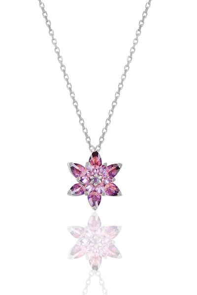 Gümüş rodyumlu taşlı nilüfer lotus çiçeği kolye SGTL10387