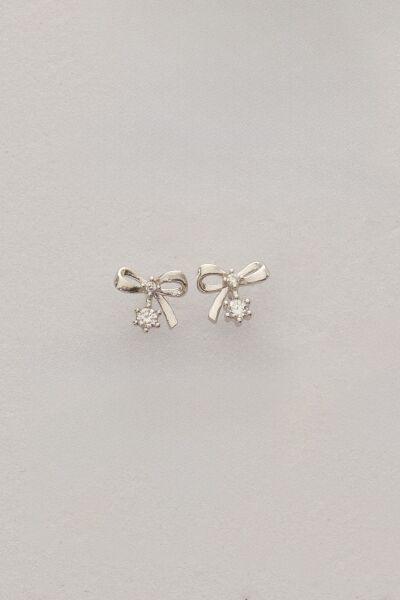 Gümüş rodyumlu zirkon taşlı zarif fiyonk küpe SGTL12830RODAJ