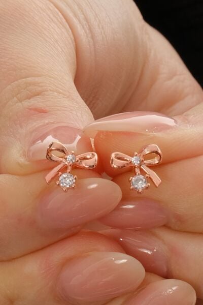 Gümüş rose zirkon taşlı zarif fiyonk küpe SGTL12830ROSE