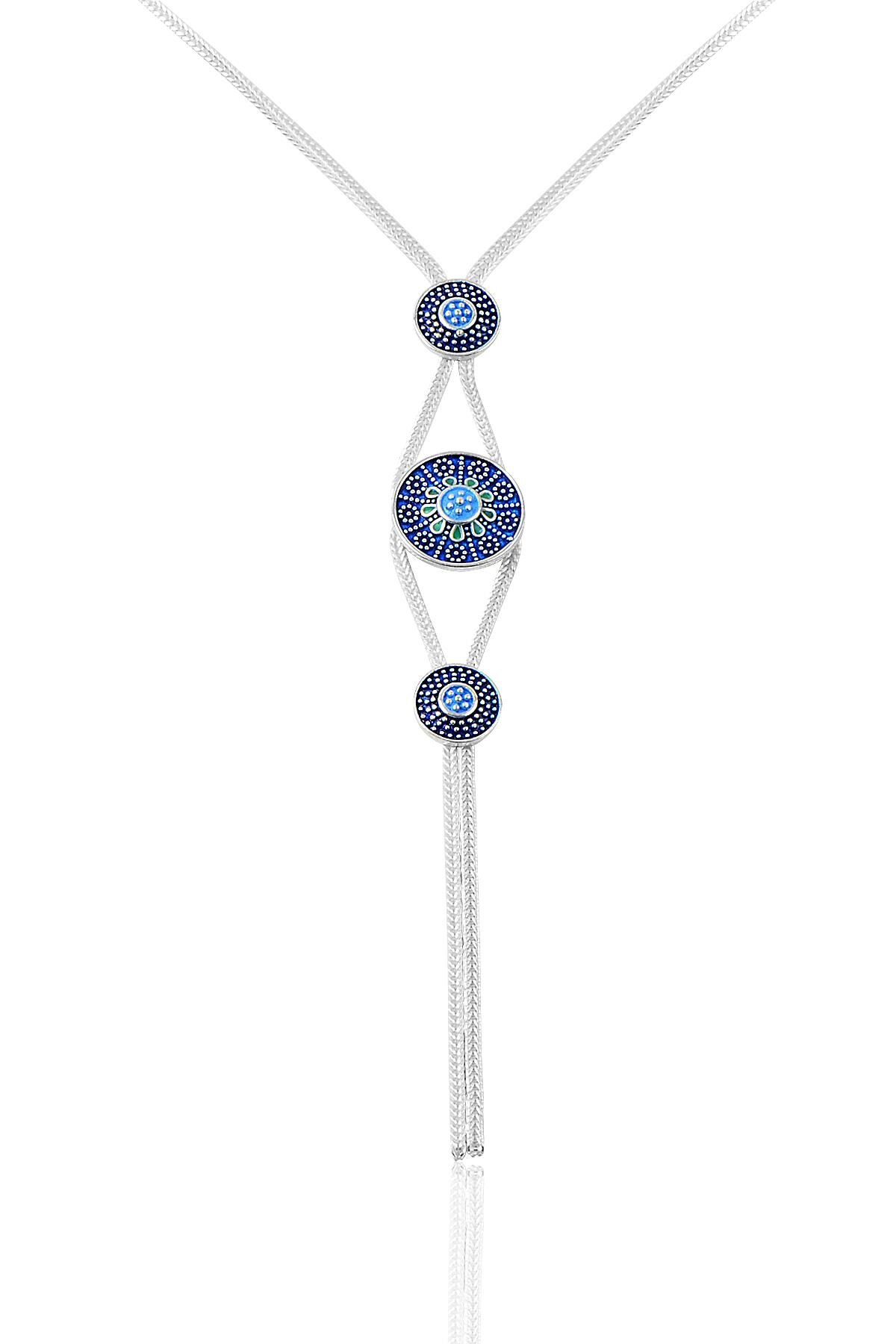 Gümüş  mineli püsküllü midyat hasırı kolye SGTL9601