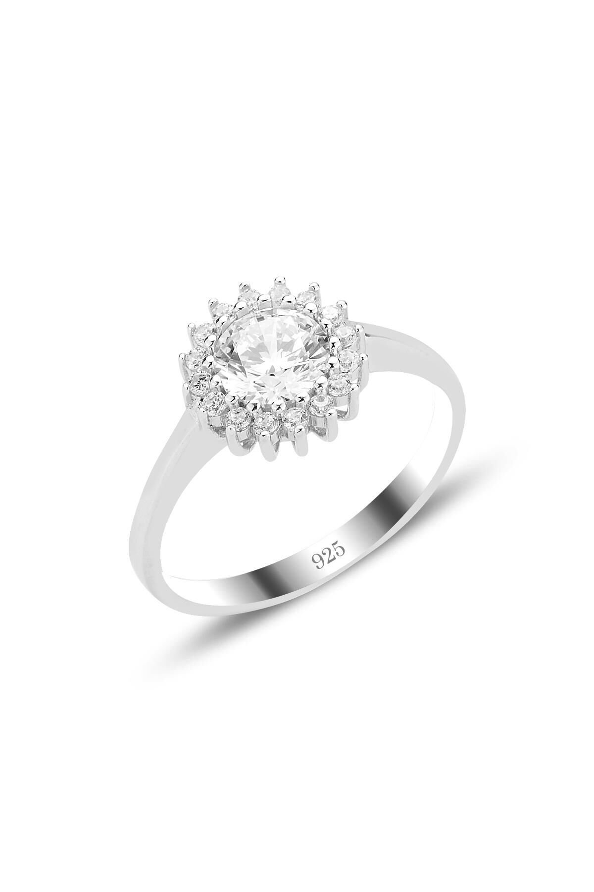 Gümüş rodyumlu pırlanta montürlü zirkon taşlı ay ışığı yüzük SGTL12531RODAJ