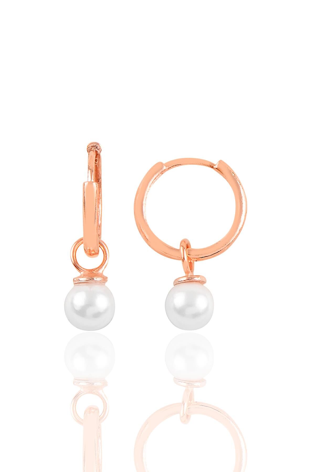 Gümüş rose 14 mm incili halka küpe SGTL10873ROSE