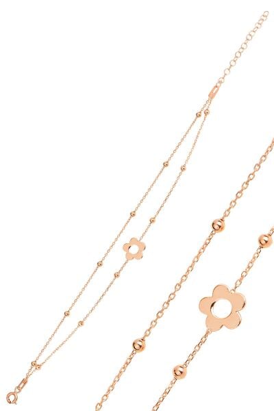 Gümüş rose top top çift zincirli çiçek bileklik SGTL12278ROSE