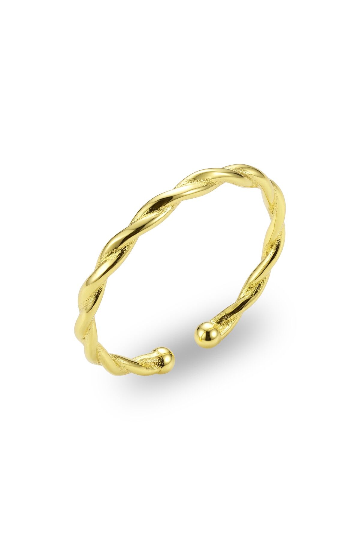925 Ayar Gümüş Yüzük Altın Kaplama Kıvrımlı Burgu Yüzük - Ayarlanabilir Minimal Taşsız Kadın Yüzük SGTL13516GOLD