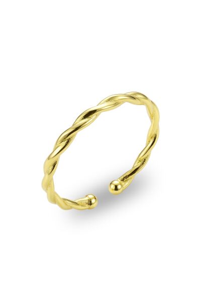 925 Ayar Gümüş Yüzük Altın Kaplama Kıvrımlı Burgu Yüzük - Ayarlanabilir Minimal Taşsız Kadın Yüzük SGTL13516GOLD