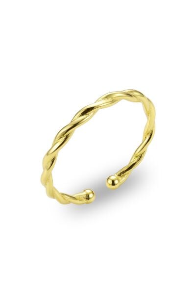925 Ayar Gümüş Yüzük Altın Kaplama Kıvrımlı Burgu Yüzük - Ayarlanabilir Minimal Taşsız Kadın Yüzük SGTL13516GOLD