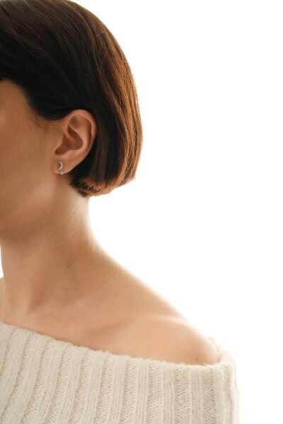 Gümüş rodyumlu zirkon taşlı sallantılı ay yıldız küpe SGTL12831RODAJ