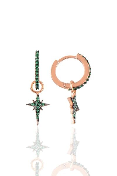 Gümüş yeşil taşlı kutup yıldızı modeli taşlı halka küpe SGTL10187KTP