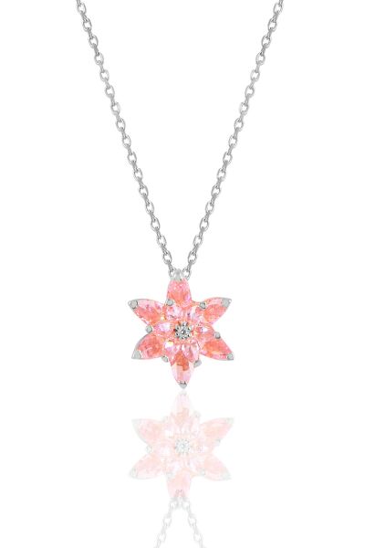 Gümüş rodyumlu taşlı nilüfer lotus çiçeği kolye Pembe