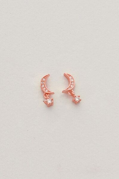 Gümüş rose zirkon taşlı sallantılı ay yıldız küpe SGTL12831ROSE