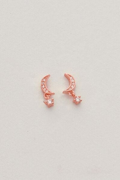 Gümüş rose zirkon taşlı sallantılı ay yıldız küpe SGTL12831ROSE