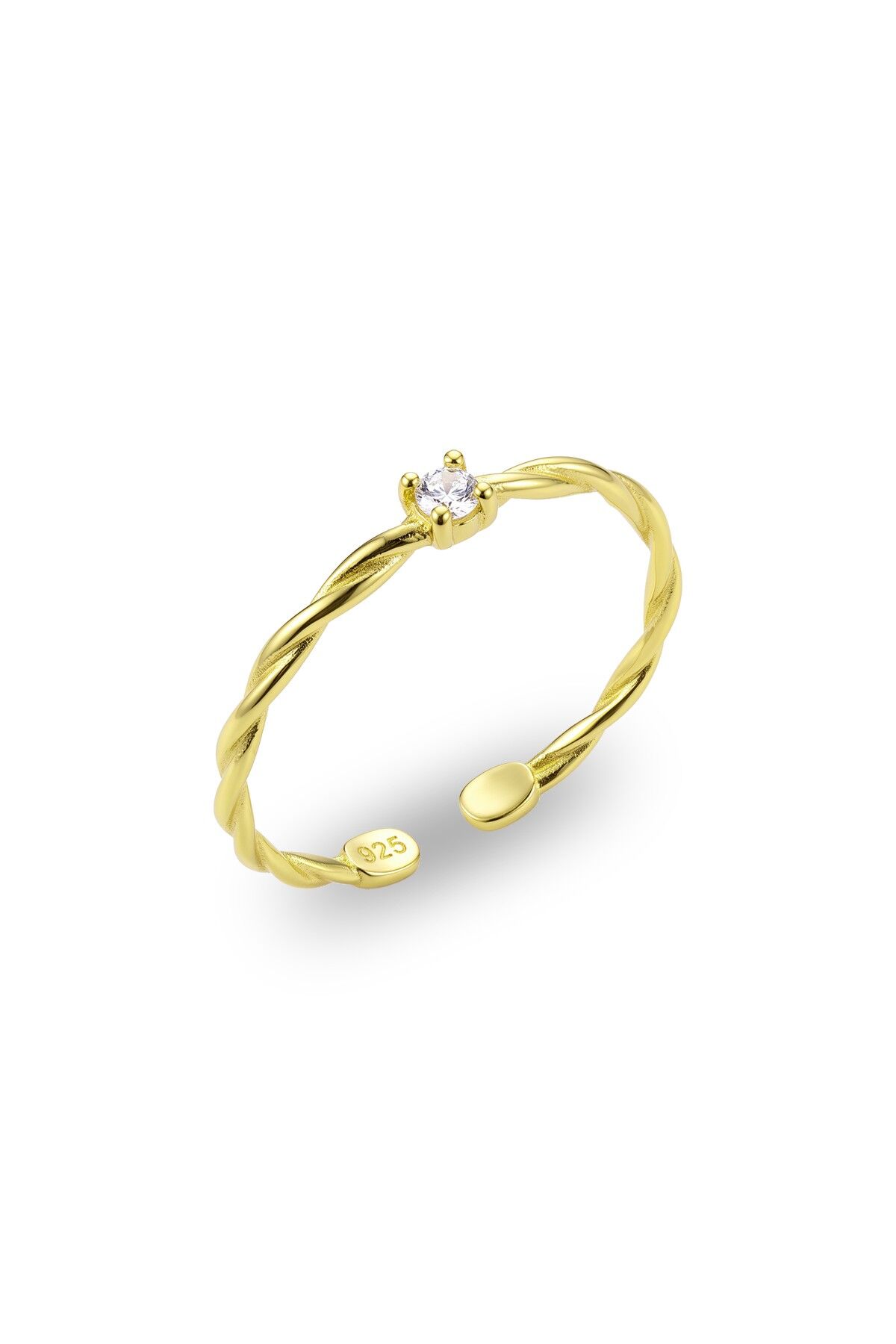 925 Ayar Gümüş Yüzük Altın Kaplama Sarmal Burgu Gövdeli Tektaş Zirkon Yüzük - Ayarlanabilir Minimal Kadın Yüzük SGTL13518GOLD