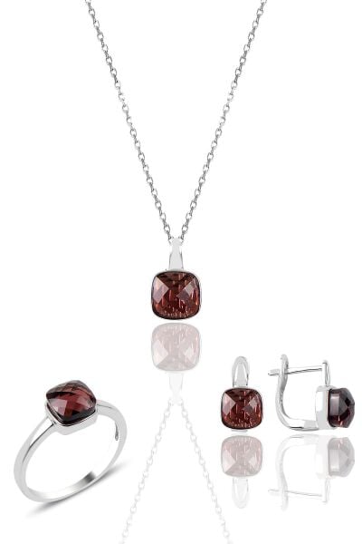 Gümüş kedi gözü taşlı üçlü set SGTL9582
