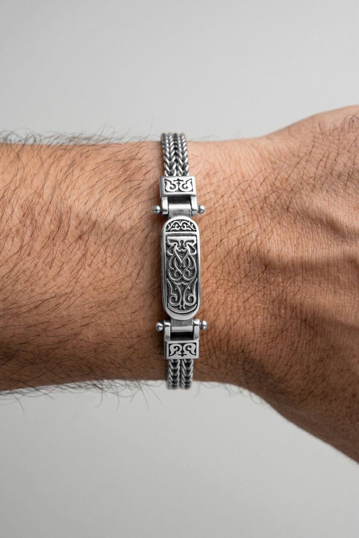 925 Ayar Gümüş Cihan Albora gümüş erkek bileklik- Motifi Klipsli Otantik Oksitli Örgü Erkek Zincir Bileklik SGTL13519GUMUS