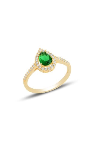 Gümüş altın yaldızlı kök zümrüt taşlı damla modeli üçlü set SGTL11517YESIL