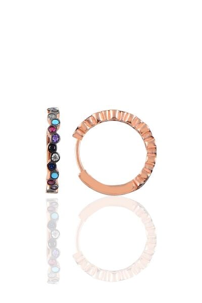 Gümüş rose 17 mm renkli sıra taşlı halka küpe SGTL10188MİX
