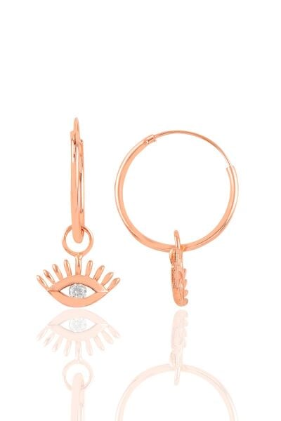 Gümüş rose kirpikli göz halka küpe SGTL10868ROSE