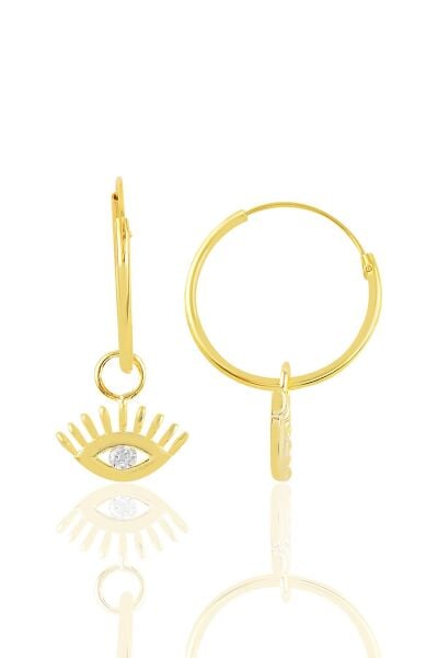Gümüş altın yaldızlı kirpikli göz halka küpe SGTL10868GOLD
