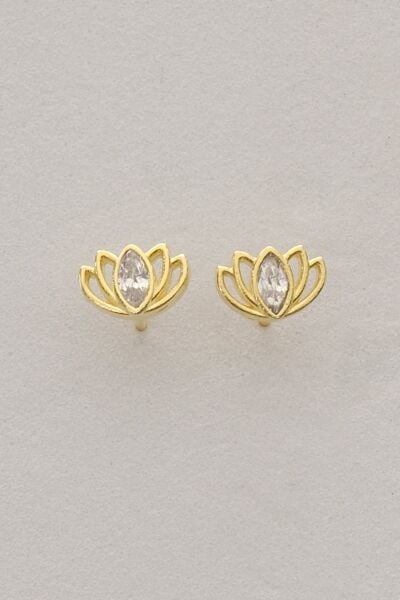 Gümüş altın yaldızlı markiz kesim zirkon taşlı lotus küpe SGTL12833GOLD