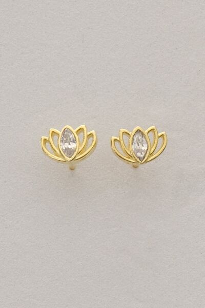 Gümüş altın yaldızlı markiz kesim zirkon taşlı lotus küpe SGTL12833GOLD