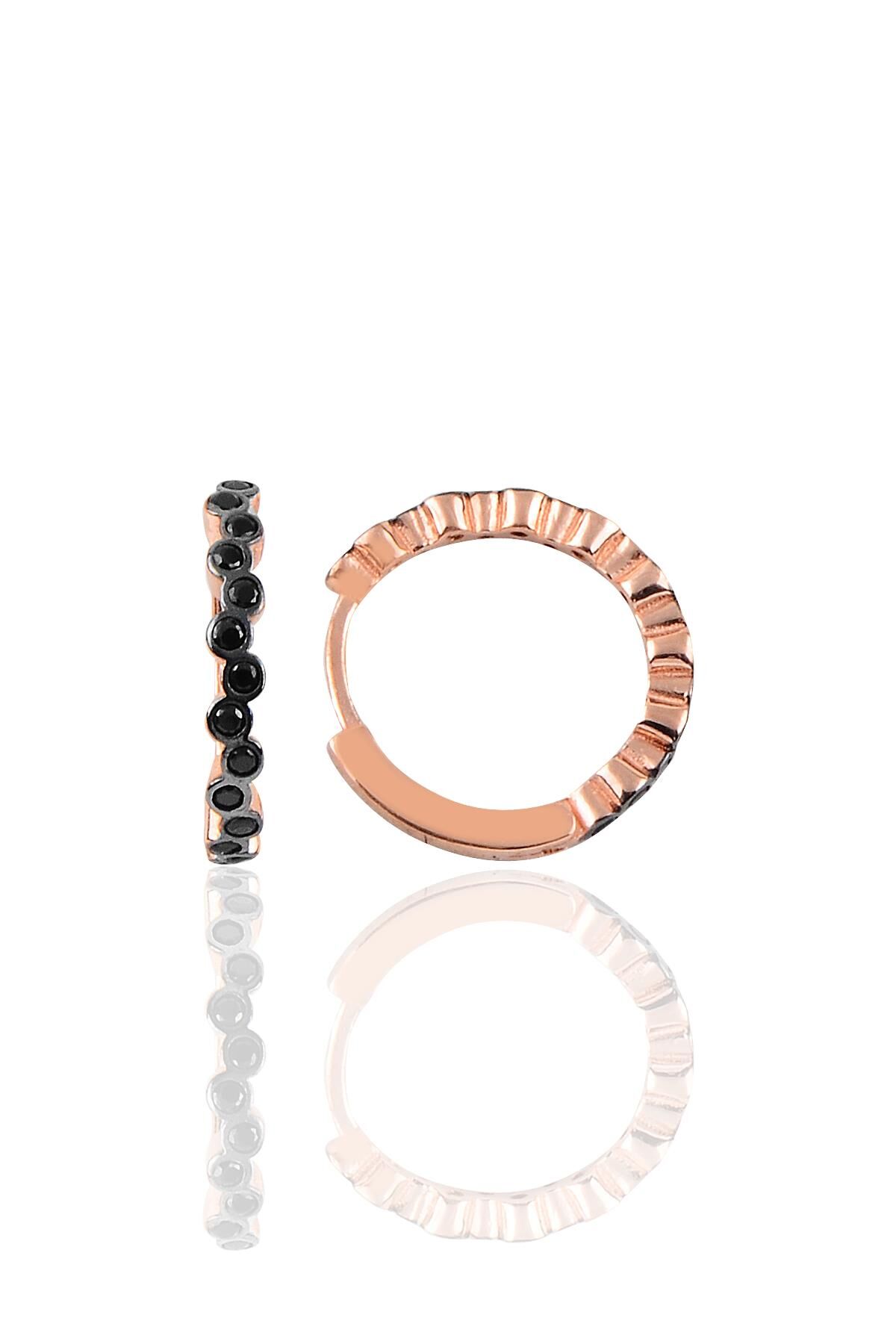 Gümüş rose 17 mm siyah sıra taşlı halka küpe SGTL10188SYH