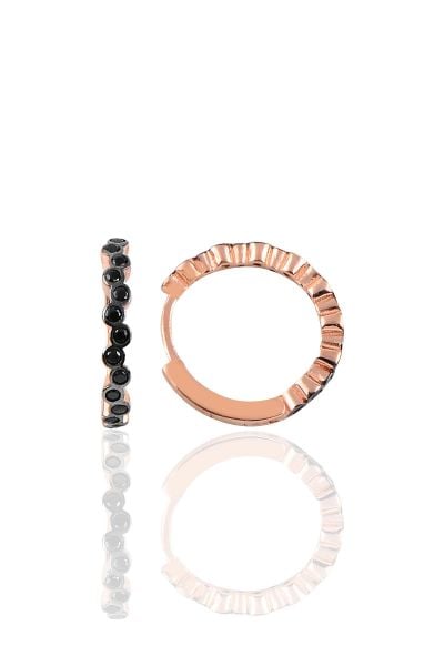 Gümüş rose 17 mm siyah sıra taşlı halka küpe SGTL10188SYH