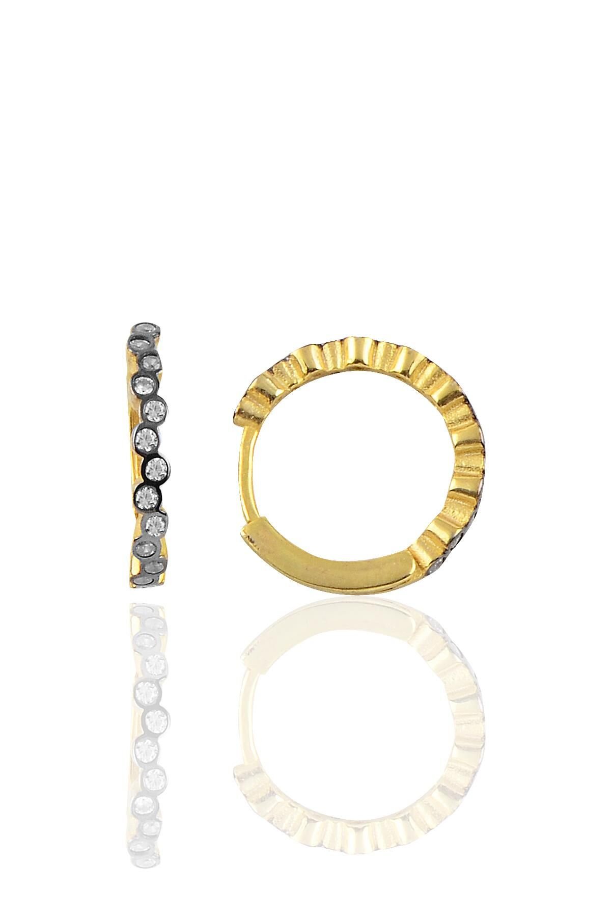 Gümüş altın rengi 17 mm sıra taşlı halka küpe SGTL10189GOLD