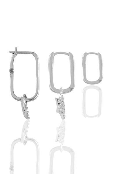 Gümüş rodyumlu zirkon taşlı kombin üçlü küpe seti SGTL11650RODAJ