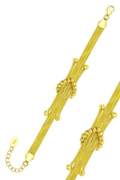 925 Ayar Gümüş Set Altın Kaplama Hasır Kalze Set - Düğüm Dorika Top Detaylı Düğün & Gelin Takı Seti SGTL13522GOLD