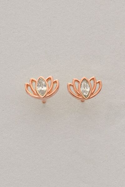 Gümüş rose markiz kesim zirkon taşlı lotus küpe SGTL12833ROSE